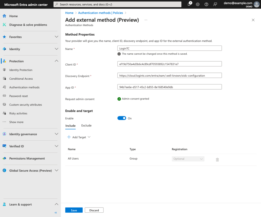 entra id external authentication method add